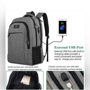 Matein Gray Backpack with USB Port